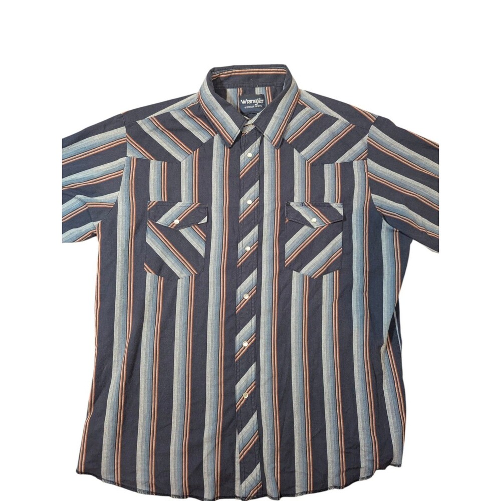 VINTAGE Wrangler Shirt Men XL Blue Western Pearl Snap Striped Cowboy Rodeo *